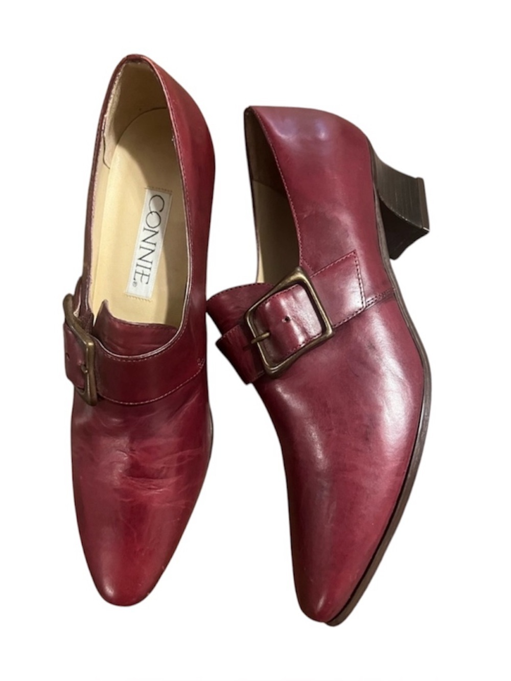 Connie Oxblood Leather Mary Jane Pump Vintage Buckle Block Heel 9N Dark Academia
